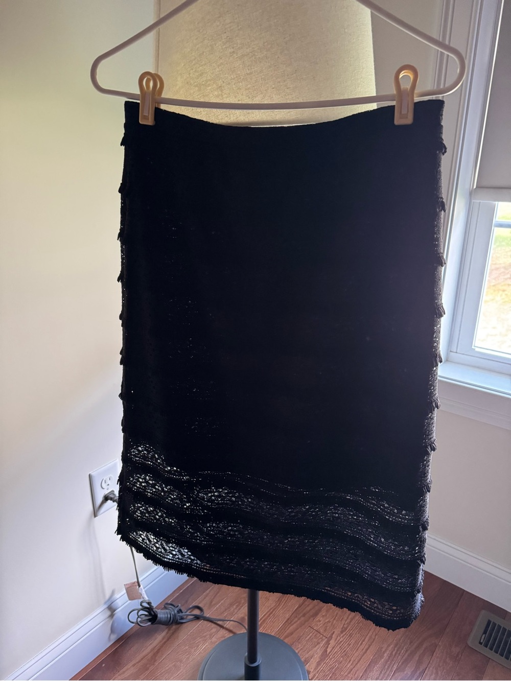 Susan Graver Black Novelty Knit Midi Skirt NWT